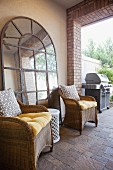 Seating area with barbecue on patio; San Marcos; California; USA