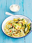Tagliatelle with courgettes, chilli peppers and parsley