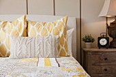 Close-up of pillows on bed; Moreno Valley; California; USA