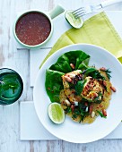Grilled Hanoi-style fish with salad and herbs