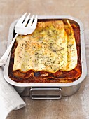 Vegetable lasagne with peppers, aubergines, tomatoes, courgettes and onions