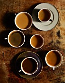 Coffee in assorted mugs