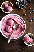 Blueberry ice cream and fresh blueberries