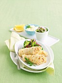 Salmon crepes with marinated cucumber