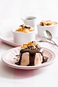 Ice cream parfait with chocolate sauce and honeycomb