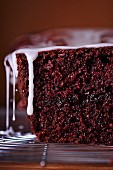 Chocolate cake with icing sugar (close-up)