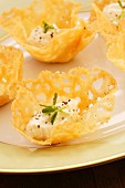 Cream cheese dumplings in Parmesan bowls