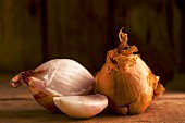 Shallots on a wooden surface