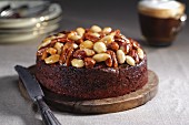 Chocolate cake with caramelised nuts
