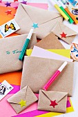 Hand-crafted envelopes made from brown paper