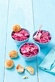 Herring salad with beetroot, egg and homemade bread rolls