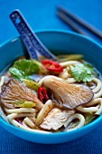 Udon noodle soup with oyster mushrooms (Asia)