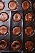 Chocolate cakes in a baking tin