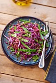 Lentil salad with beetroot shoots and red cabbage