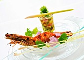 Grilled prawns with a vegetable dip