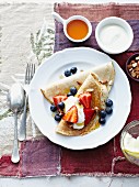 Buckwheat pancakes with fruit and yoghurt