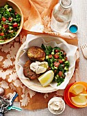 Falafel with hummus and tabbouleh