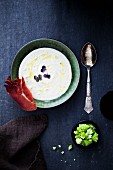 Cauliflower soup with bacon and Romanesco broccoli