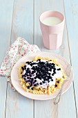 Fusilli with blueberries and Greek yoghurt