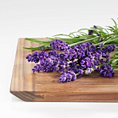 Fresh lavender on a wooden board