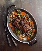 Veal roast with carrots, celery and mushrooms