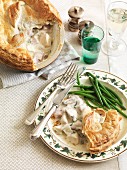 Chicken and ham pie with green beans