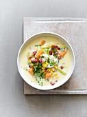 Smoked fish soup with bacon