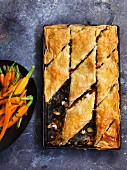Baklava with carrots, dill, almonds and feta cheese
