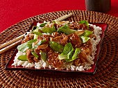 Sweet and sour chicken with bok choy and mange tout (Asia)
