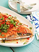 Salmon fillet with chilli peppers and coriander