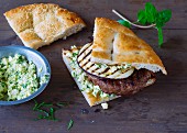 A lamb burger with mint in unleavened bread