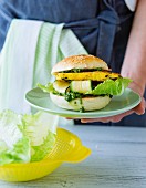 A polenta burger with courgette and pesto