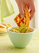 Chilli waffles and an avocado dip