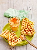 Pine nut waffles with pesto calabrese