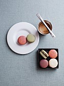 Various macaroons and an espresso