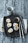 California rolls and soy sauce