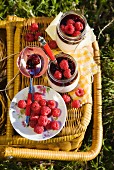 Lemon syllabub with raspberries for a picnic