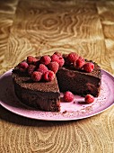 Whole Chocolate Cake with Raspberries