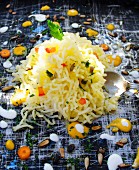 Potato hay with diced vegetables