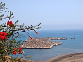 View from the Casa Paca hotel of the island of Penon de Alhucemas (Al Hoceima) on the Mediterranean coast of Morocco
