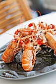 Langoustines in a seafood restaurant in Padstow on the coast of Cornwall