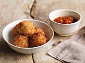 Arancini – fried rice balls with spicy tomato sauce