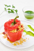 Pepper stuffed with couscous and chorizo