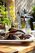 Mussels on a garden table