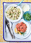 Smoked salmon with capers and potato salad