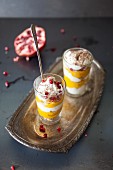 Parfait made from Hokkaido pumpkin purée, mascarpone and ginger snaps garnished with pomegranate seeds