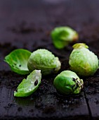 Wet Brussels sprouts with soil