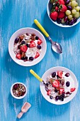 Muesli with yoghurt and berries (seen from above)