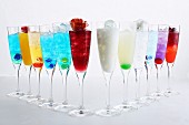 Lots of different coloured cocktails