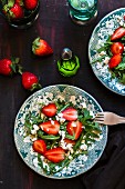 Rocket salad with strawberries and feta cheese